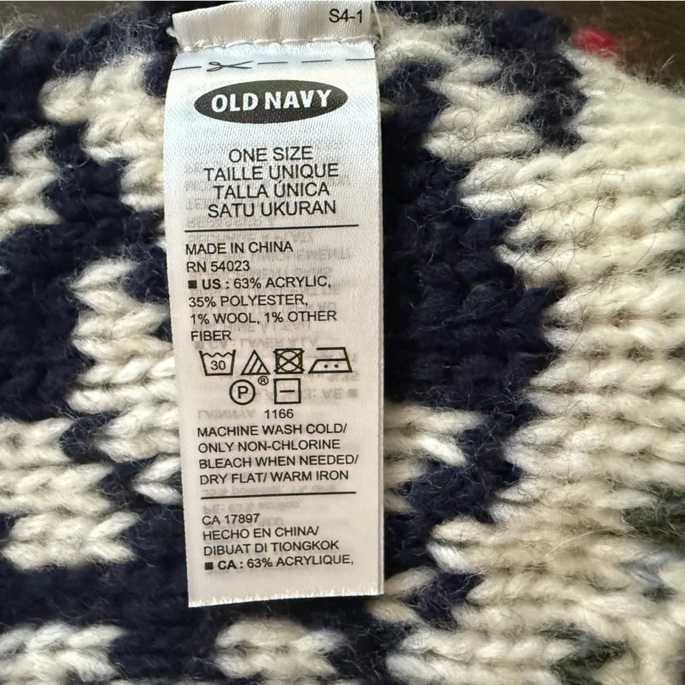 Old Navy Fair Isle Multicolor Knit Scarf 9”X 72” Navy Red Yellow Wool Nordic